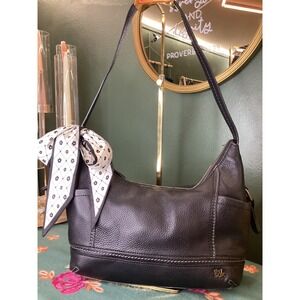 The Sak Kendra Hobo Bag Medium Black Leather with Scarf Accent Zip